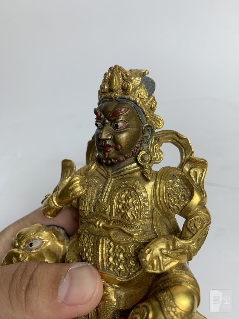 清乾隆 铜鎏金财宝天王坐像 - 图4